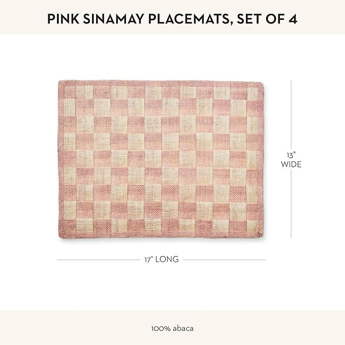 MACKENZIE-CHILDS Set of 4 Sinamay Placemats, Durable Woven Table Mats, Pink