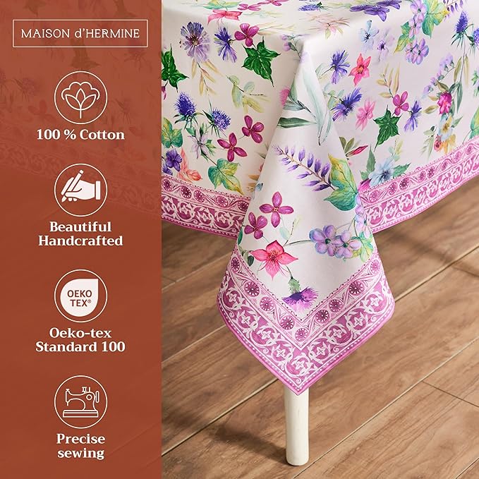 Maison d' Hermine Table Cloth Rectangle Table 100% Cotton 70 x 140 Inches Tablecloth Reusable Decorative for Dining Room Farmhouse Home Valentines Day Decorations Spring Summer - Chardon
