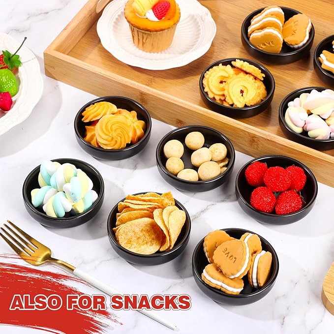 Roshtia 30 Pieces Ceramic Soy Sauce Dish 3.5 Inch Porcelain Dipping Bowls 3oz Multipurpose Small Bowl Mini Serving Dinnerware for Pinch Seasoning Appetizer Soy Sushi(Matte Black)