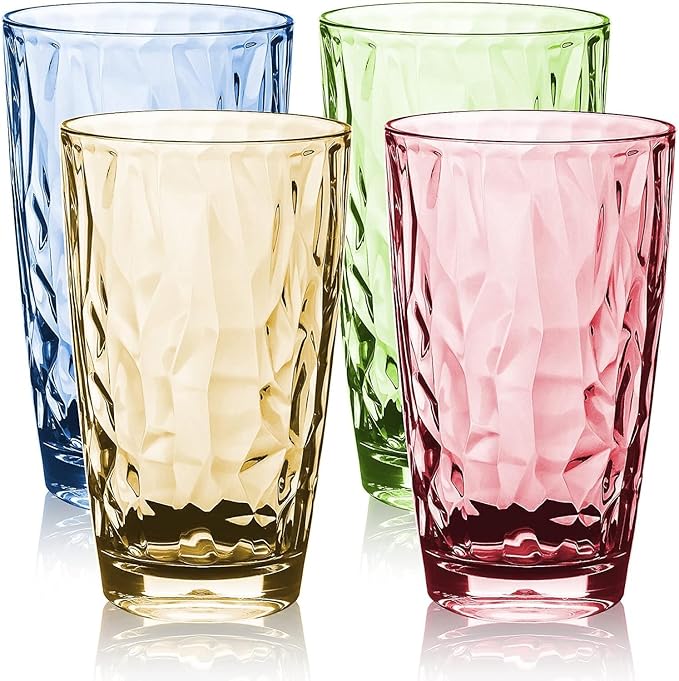 16 oz Plastic Tumblers Drinking Glasses, Clear Acrylic Drinking Cups Wine Glasses Beverage Cups Tumbler for Poolside Party, Outdoor&Indoor, Stackable, Dishwasher Safe, Easy to Clean, Large Capacity