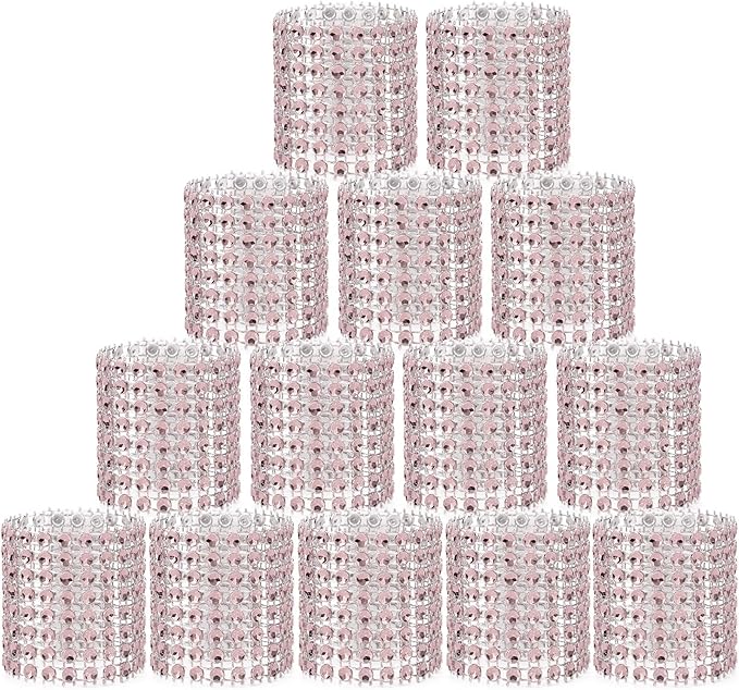 Pink Napkin Rings for Wedding Set of 150pcs,Rhinestone Diamond Crystal Napkin Rings Bulk for Wedding Reception, Dinner, Place Settings, Holiday Parties or DIY Decoration (150,Light Pink)