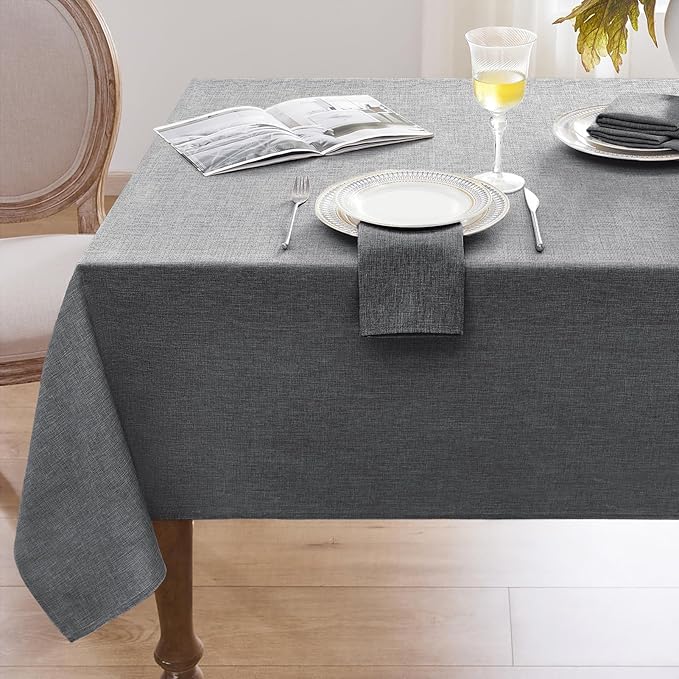 Softalker Large Outdoor Tablecloth Rectangular 104 x 60 Inch Dark Gray Linen Textured Table Cloth Stain and Wrinkle Resistant Table Cover for Spring,Easter,Summer,Party,Garden,Coffee Decor Tabletop
