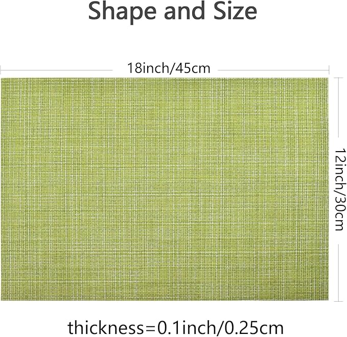 DACHUI Placemats Set of 8, Linen Look Woven Place Mats, Water Resistant, Heat Resistant, Washable, Durable Table Mats (Green)