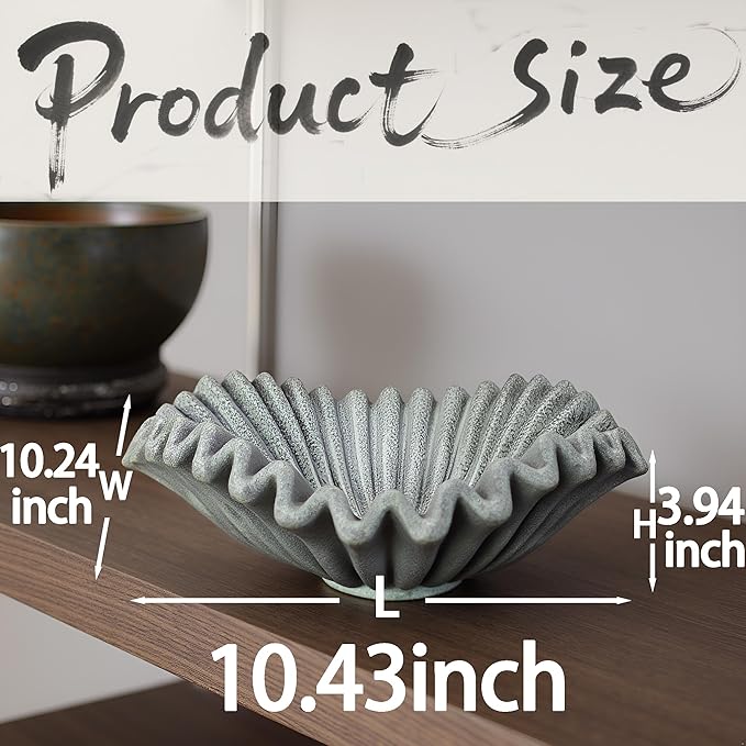 Large Decorative Bowl decor, Scalloped Pedestal Bowls for Modern Home Decor,Ruffle Decor,Stylish Key Bowl for Entry Table,Decorative Fruit Bowl for Kitchen Counter,Artificial Stone Marble Color