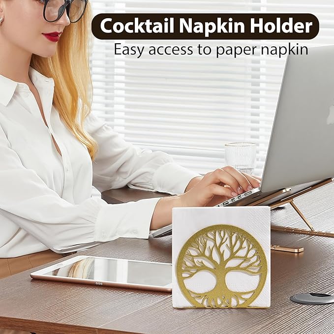 Gold Napkin Holder for Table – Elegant Standing Napkin Dispenser for Kitchen, Dining Room, or Coffee Shop | Ideal for 5-inch Cocktail Napkins, Farmhouse & Outdoor Settings (4.7"x 1.6"x 4")