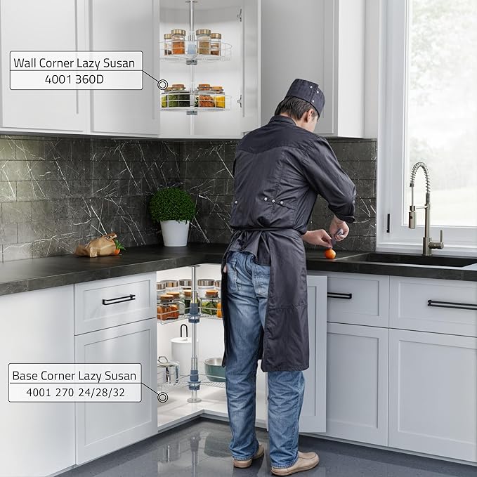 Dowell Base Cabinet Kidney Shape Dia.32 270° Lazy Susan, 2 Shelves, Kitchen Base Corner Cabinet Organizer (Chrome 4001 270 32)