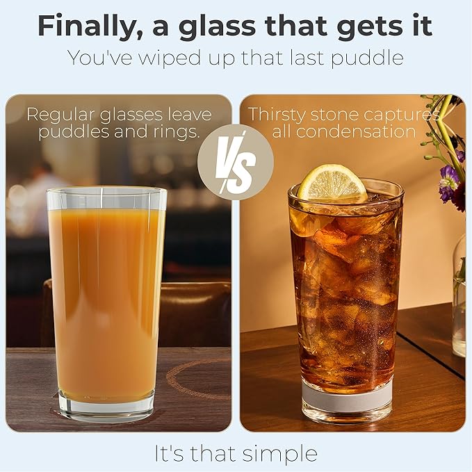 Coast Glassware The Tall – Patented Highball Drinking Glasses with Built-In Stone Coaster Base – Absorbent, Surface-Protecting Water & Cocktail Glasses - Premium Gift Pack (Set of 4) - 16 oz