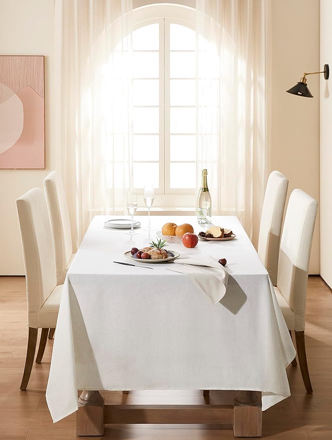 Cream Extra Long Table Cloth Linen Tablecloths for Rectangle Tables 12-14 Seater Wrinkle Resistant Washable Tablecloth 12ft Dining Room Table Cover Farmhouse Neutral Boho Style 60x144 Inch