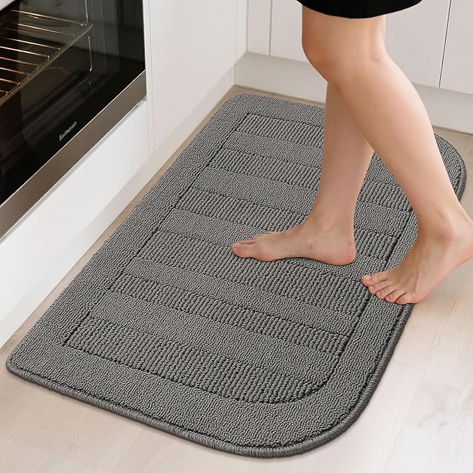 BEQHAUSE 24x36 Inch Kitchen Rug Mat Durable Kitchen Rugs Non-Slip Washable Absorbent Kitchen Mats for Floor Dirt-Resistant Semicircular Kitchen Mat (Grey)