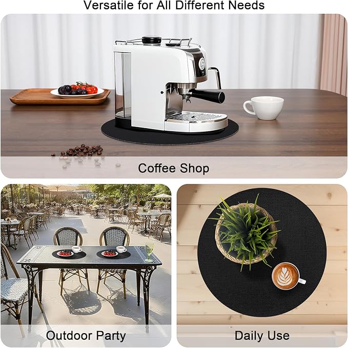 Myir JUN Round Placemats Dual Sided, Faux Leather Place Mats Set of 4 Indoor Placemats for Dining Table Outdoor Placemats Non-Slip Washable Table Mats (Set of 8, Black)