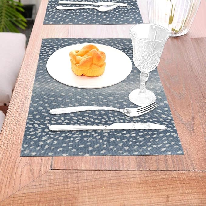 Navy Blue Antelope Placemats Set of 4, 12x18 Inches Blue Animal Skin Print Decorative Rectangle Table Mats for Party Home Kitchen Dining Table Decoration