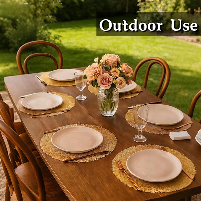 FAVE Set of 10 Round Gold Vinyl Placemats, Luxury Spiral Pattern for Formal Events, Restaurant, Parties, Birthdays (15 Inch,10PCS)