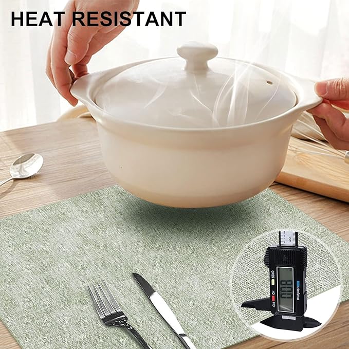 homing Faux Leather Heat Resistant Placemats 4 Packs, Waterproof Wipeable Dining PU Place Mats for Indoor & Outdoor, Easy to Clean, Light Green