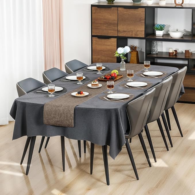 Placemats and Coasters, Washable Reversible Placemats Round Faux Leather Wipeable Place Mats Non Slip Heat Resistant Indoor Outdoor Table Mats (Set of 4, Gray Brown)