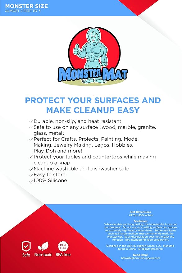 MonsterMat 36x24 Inch Extra Large Silicone Table Protector Craft Mat for Painting, Clay, Projects, Arts and Crafts and More. Easy Clean Up and Rolls for Storage. Largest Mat Available. (Gray)
