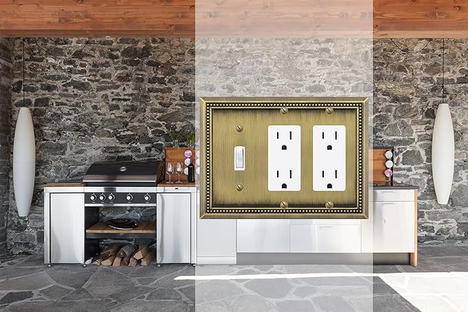 Henne Bery Sunken Pearls Heavy Duty Decorative Wall Plate Switch Plate Outlet Cover (Single Toggle/Double Decorator, Antique Brass)