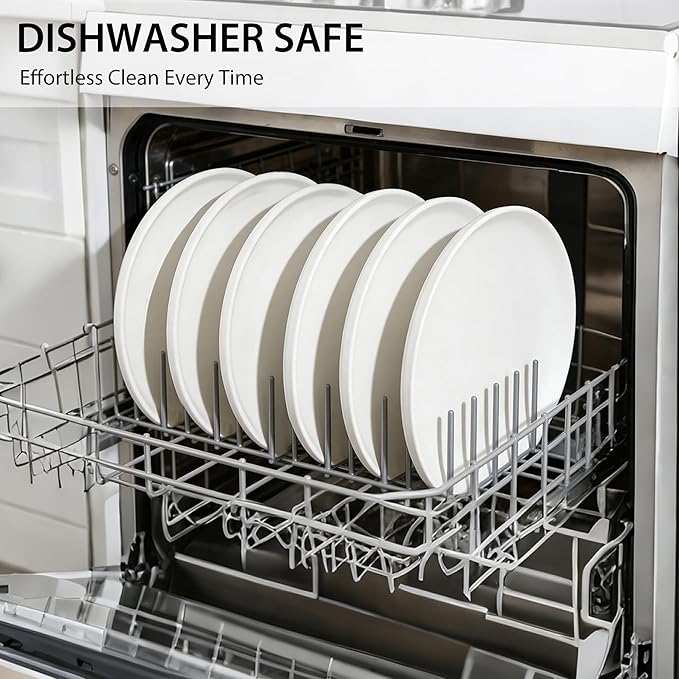 GZG Ceramic Dinner Plates Set of 4,10 Inch Stoneware plate Set,Microwave and Dishwasher Safe Kitchen Utensils,Stackable,Scratch Resistant (Ivory White)