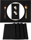 D'Moksha Homes Linen Black Placemats Set of 4-100% Pure Linen Placemats 14 x 19 Inch for Spring, Easter - Handcrafted and Machine Washable