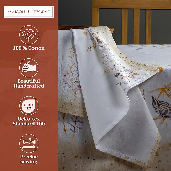Maison d' Hermine Cloth Napkins Set of 4 100% Cotton Everyday Reusable Square Napkins Cloth Washable Dinner Wedding Valentines Day Decorations Spring/Summer (Meadow Florals - Beige, 20" x 20")