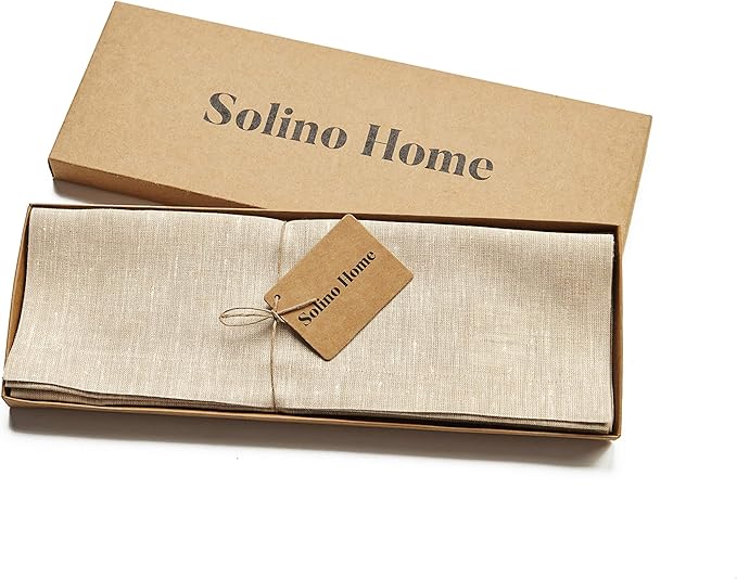Solino Home Linen Cloth Placemats Set of 4-100% Pure Linen Champagne Beige Placemats 14 x 19 Inch for Spring, Easter - Athena