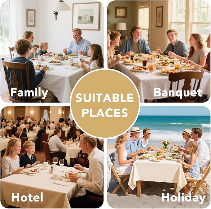 H.VERSAILTEX Linen Table Cloths Round 60 Inch Premium Tablecloth Spill-Proof Waterproof Table Cover for Dining Buffet Feature Extra Soft and Thick Fabric Wrinkle Free, Natural