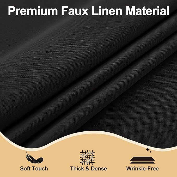 JIUZHEN Round Tablecloth Linen Textured Wrinkle Stain Resistant Farmhouse Table Cloth Decorative Fabric for Kitchen, Dining, Party, Wedding,Outdoor Use,80 Inch Round,Black