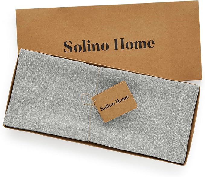 Solino Home Linen Table Runner 108 Inches Long - Athena, 100% Pure Linen Chambray Grey Table Runner 14 x 108 Inch for Dining