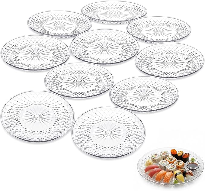 10 Pcs Round Clear Plastic Serving Platters and Trays, 12 Inch Party Dinner Plates for Appetizers, Desserts, Fruits, Catering, Weddings and Events