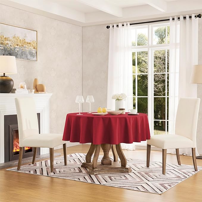 Tablecloth Linen Textured Waterproof & Stain Resistant Table Cloth Wrinkle Free Decorative Fabric Farmhouse Table Cover for Dining/Party/Buffet/Wedding, 60 x 60 Inch, Red
