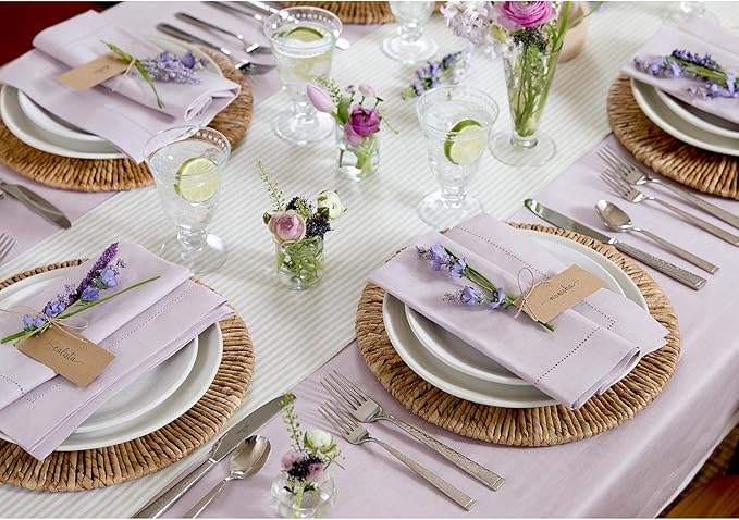 Solino Home Lilac Linen Tablecloth 60 x 132 Inch - 100% Pure Linen Hemstitch Table Cloth for Rectangle Tables - Classic Hemstitch, Machine Washable Tablecloth for Valentines, Spring, Easter