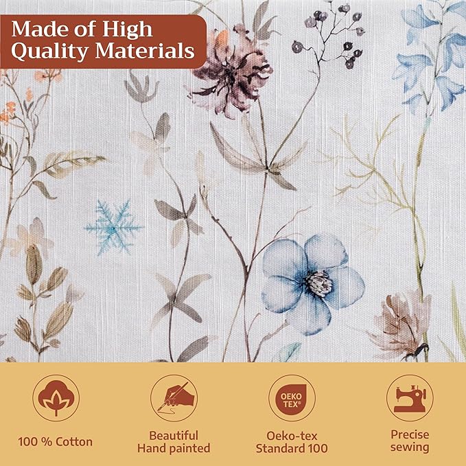 Maison d' Hermine Table Cloth Round Table 100% Cotton 63 Inches Fall Tablecloth Reusable Everyday Use for Thanksgiving Christmas Decorations Dining Farmhouse Party (Ice Florals)