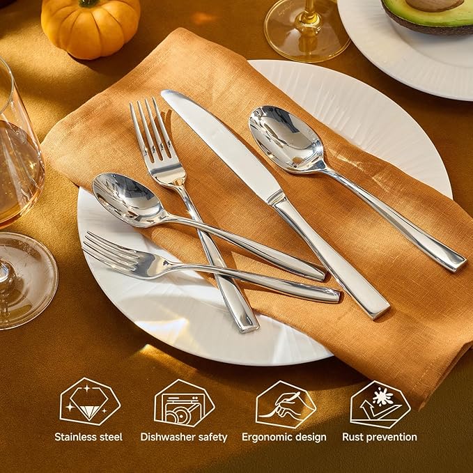 KINGSTONE Silverware Set for 4, 20-Piece Stainless Steel Flatware Set with Forks, Knives, Spoons, Dishwasher Safe Cutlery Set for Home, Wedding, Rust-proof