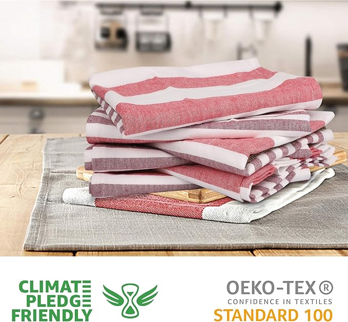 Urban Villa Christmas Dinner Napkins Horizontal Stripes Cloth Napkins Set of 12 Garnet/Red Color Dinner Napkins 20x20 Inches 100% Cotton Over Sized Cloth Napkins with Mitered Corners DinnerNapkins