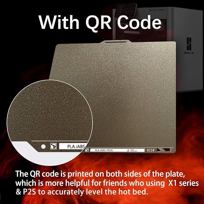 Upgraded Thicker Textured PEI Plate 0.77mm with QR Code for Bambu Lab P1S/P2S/P1P/X1/X1C/A1 3D Printer, 257x257mm Dual-Textured Plate, Heated Bed Magnetic Flexible Spring Steel PEI Sheet Plate