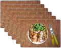Faux Leather Placemats, Dual‑Sided Non‑Slip Vinyl Placemats, Washable Table Mats, Wipeable Metallic Dining Mats for Kitchen and Dining (Brown, Set of 6)