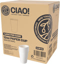 CIAO! 12oz White Paper Hot Cup, Disposable, 90mm Diameter 1,000 Count