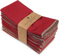 FINGERCRAFT Dinner Cloth Napkin Cotton Blend 12 Pack Mitered Corners with Elegant Golden Lace for Everyday Use Napkins are Pre Shrunk and Good Absorbency Wedding Christmas Special Color Tango Red