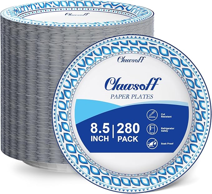 8.5 Inch Paper Plates Bulk 280 Count, Cut Proof Heavy Duty Paper Plates, Soak Proof Dessert Plate, Disposable Dinner Plate for Party, Birthday and Picnic