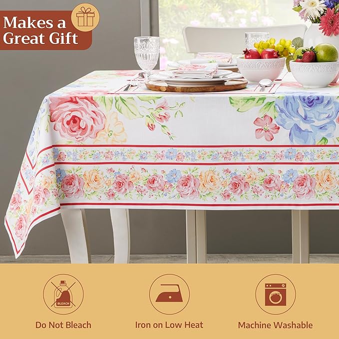 Maison d' Hermine Table Cloth Rectangle Table 100% Cotton 60 x 108 Inches Tablecloth Reusable Decorative for Dining Room Farmhouse Home Valentines Day Decorations Spring Summer - Vintage Floral