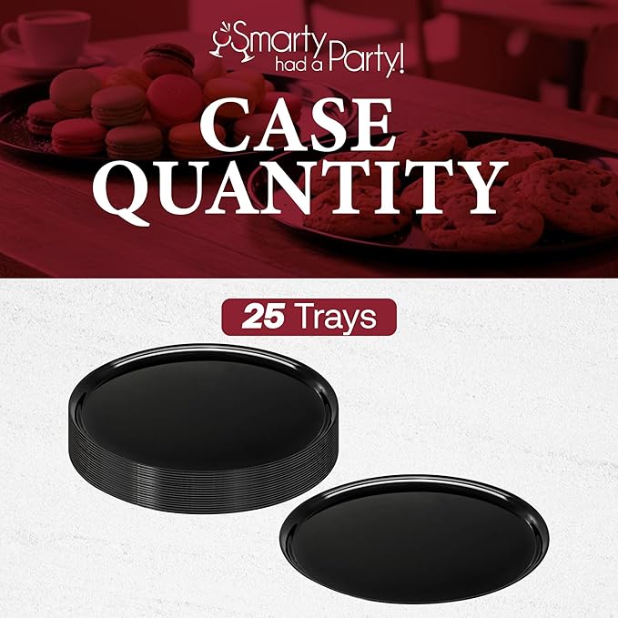 Smarty Had A Party 12 Inch Black Round Plastic Serving Tray – Heavy-Duty Party Platters & Catering Trays, Reusable or Disposable Plastic Trays for Serving Food, Elegant Party Tray Set of 25
