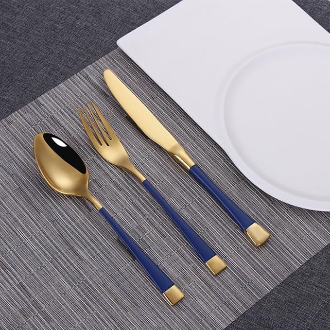 Blue-Gold Silverware ZILNEHZ Flatware Set for 4 Stainless Steel Cutlery Set Elegance Luxury Tableware Set Forks and Spoons Utensil Sets for Home Restaurant Dishwasher Safe