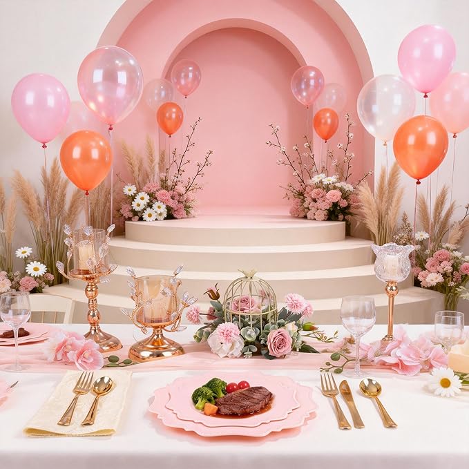 COLOSUS 100 pcs Pink Plastic Plates Set, Nice Disposable Plates,Pink Disposable plates Set for 50 Guest include 50 Dinner Plate 10.5 &50Dessert plates 8.25 for Party,Wedding, Birthday, Valentine's Day