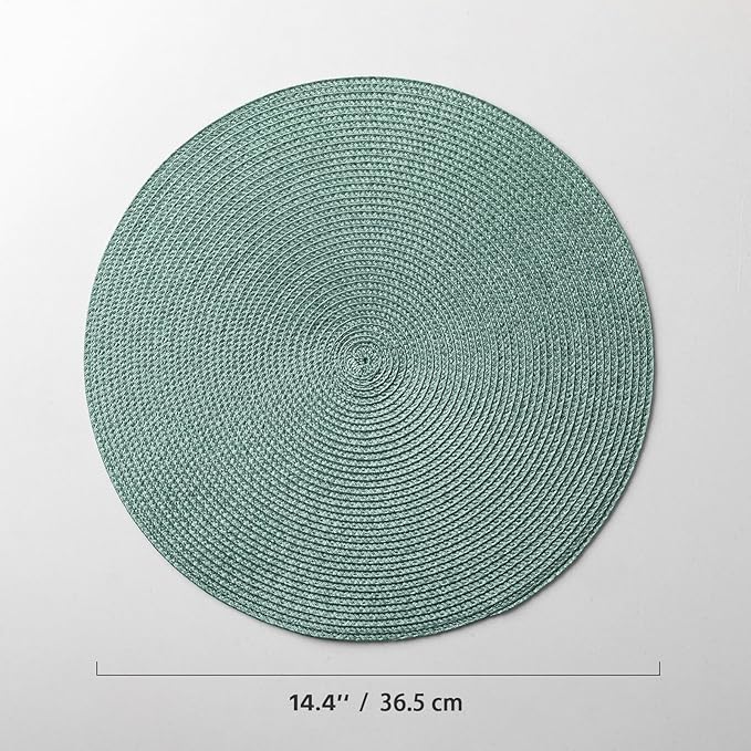 Round Placemats Set of 8 Plastic Woven Placemats Washable Wipeable Table Mats for Dining Table Heat Resistant Non-Slip Circle Place Mats (Dusk Green)