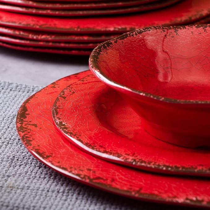 LEHAHA Melamine Cereal Bowls Sets, Set of 6 7” Farmhouse Melamine Small Bowls for Salad, Pasta, Snack, Dessert, Soup, Dipping or Ice Cream, Dishwasher Safe, Red