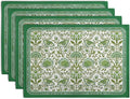 Green Floral Boho Placemats Set of 4, 12x18 Inch Vintage Chinoiserie Block Print Place Mats Seasonal Spring Summer Rustic Farmhouse Table Mats for Party Kitchen Dining Outdoor Indoor Decor