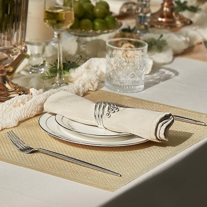 Leetaltree Luxury Gold Sequin Placemats Set of 4 - Waterproof Washable for Wedding, Anniversary, Daily Use - Sparkling Table Decor -Hand-Cut