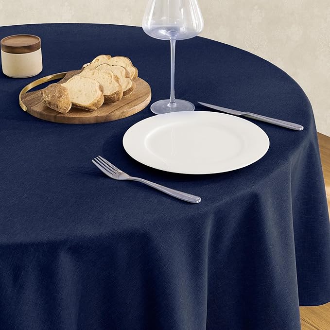 Tablecloth Linen Textured Waterproof & Stain Resistant Table Cloth Wrinkle Free Decorative Fabric Farmhouse Table Cover for Dining/Party/Buffet/Wedding, 60 x 60 Inch, Navy Blue