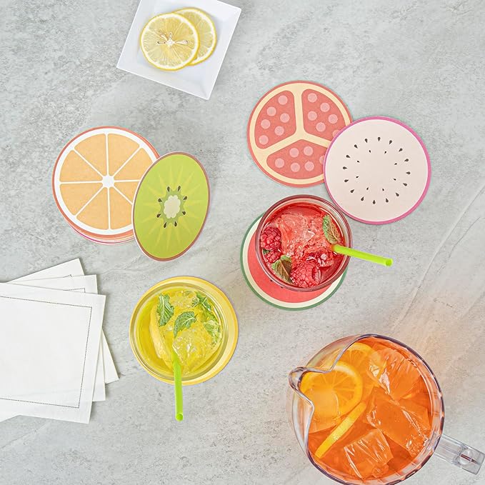 Restaurantware Drink Coasters 480 Count 4 Inch Paper High-Density Pulpboard Bar Coasters Assorted Customizable Designs Super Absorbent Reusable Round Coasters