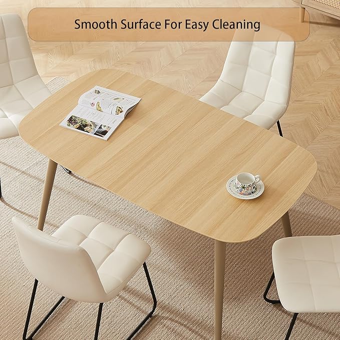 55'' Scratch Resistant Modern Wood Dining Table for 4 with Leather U-Shaped Chairs - Kitchen Dining Room Furniture (Easy to Assemble, Pet Friendly Surface, White Chair