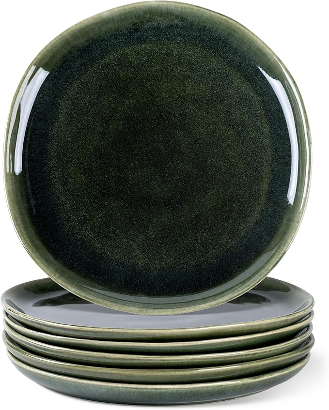 AmorArc Ceramic Plates Set of 6,8.5 Inch Handmade Reactive Glaze Stoneware Plates set for Dessert,Salad,Appetizer,Small Dinner Plates,Microwave & Dishwasher Safe,Scratch Resistant